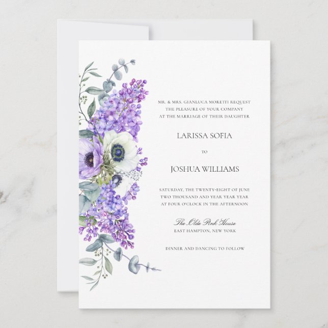 Invitation Larissa Élégant Mariage Floral Violet tout-en-un (Devant)