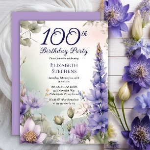 Invitation Larkspur   Water Lily Floral 100e fête d'anniversa