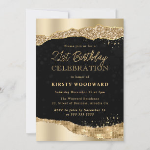 Invitation Larmes de glamour pailletées or bords 21e annivers