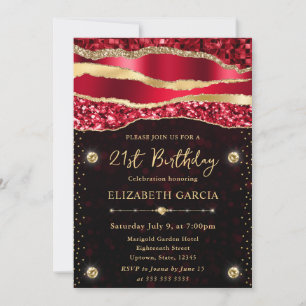 Invitation Larmes de glamour rouge et or Bokeh Fête d'anniver