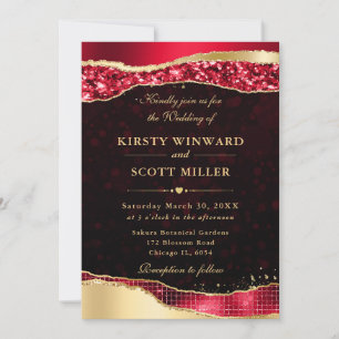 Invitation Larmes de glamour rouge et or Bokeh Mariage