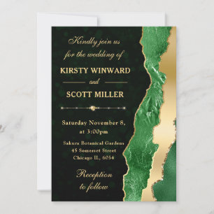 Invitation Larmes de glamour vert et or Mariage bokeh
