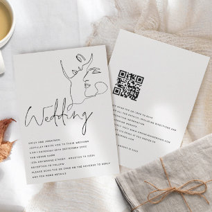 Invitation L'art moderne de ligne fait face à un Mariage QR n