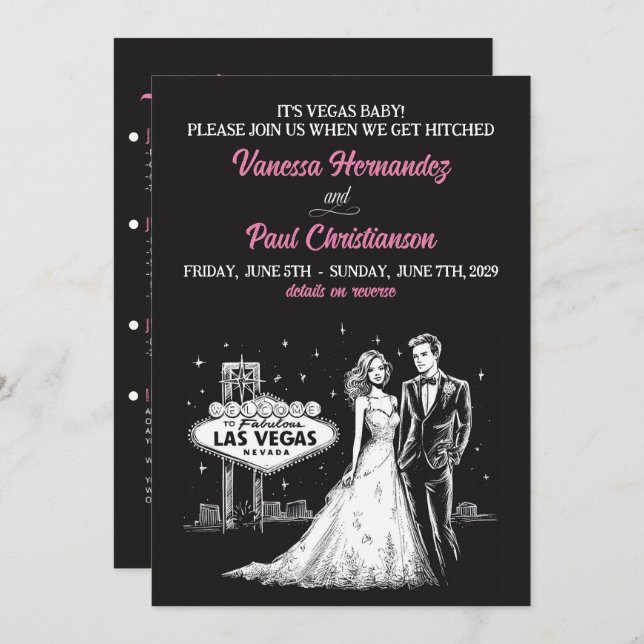 Invitation Las Vegas avec Mariage de code QR (Devant / Derrière)