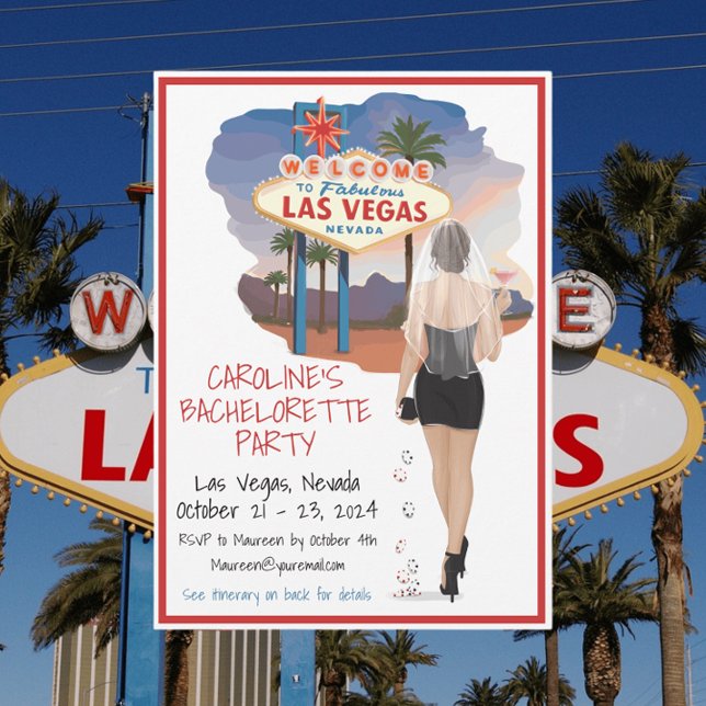 Invitation Las Vegas Bachelorette Brown Hair Bride Cosmo (Créateur téléchargé)