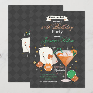 Invitation Las Vegas Birthday Casino Dice Chips Martini Party