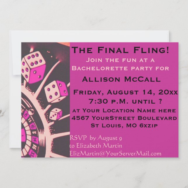 Invitation Las Vegas Casino Bachelorette Party (Devant)