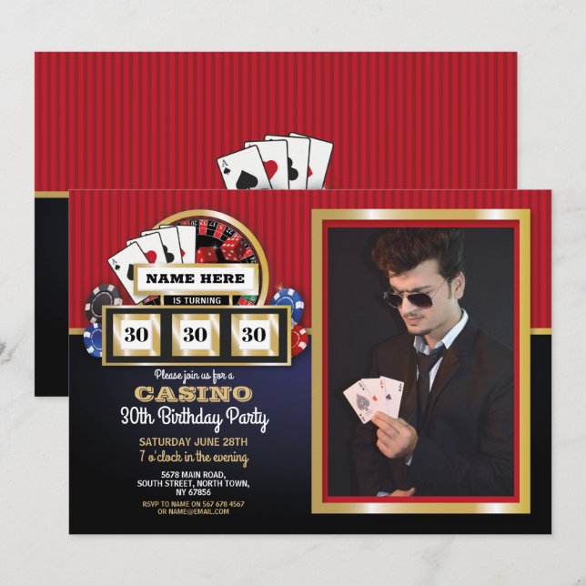 Invitation Las Vegas Casino Night Anniversaire Photo (Devant / Derrière)