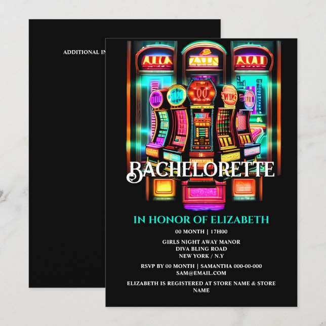 Invitation Las Vegas Casino slots bachelorette filles week-en (Devant / Derrière)