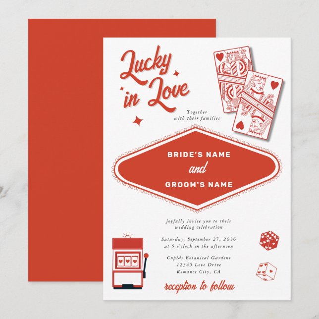 Invitation Las Vegas Destination Casino Lucky in Love Mariage (Devant / Derrière)