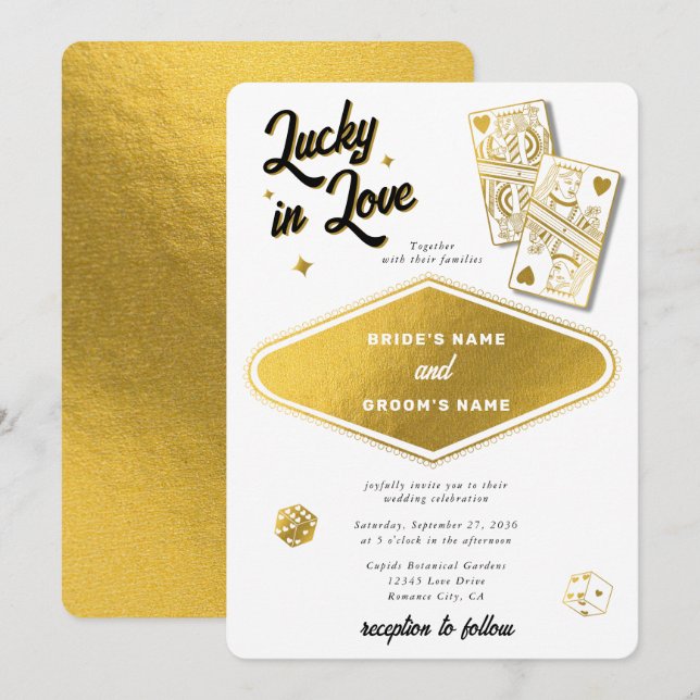 Invitation Las Vegas Destination Casino Mariage Lucky in Love (Devant / Derrière)