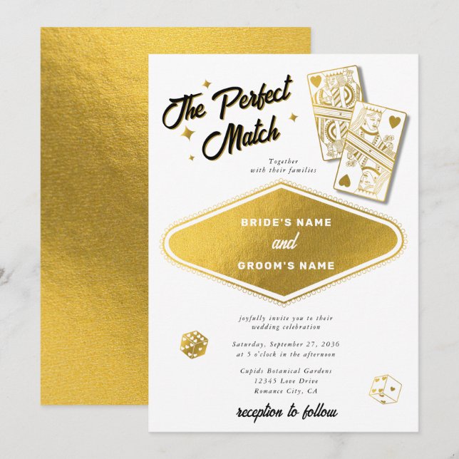 Invitation Las Vegas Destination Parfait Match Mariage Gold (Devant / Derrière)