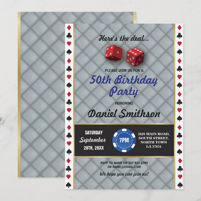 Invitation Las Vegas épousant l'anniversaire de partie de (Devant / Derrière)