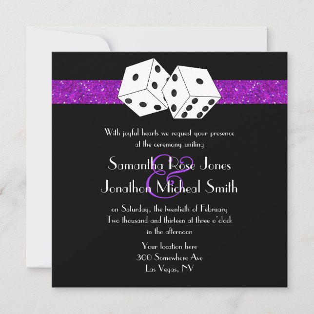 Invitation Las Vegas Mariage Dice Thème Purple Faux Parties s (Devant)