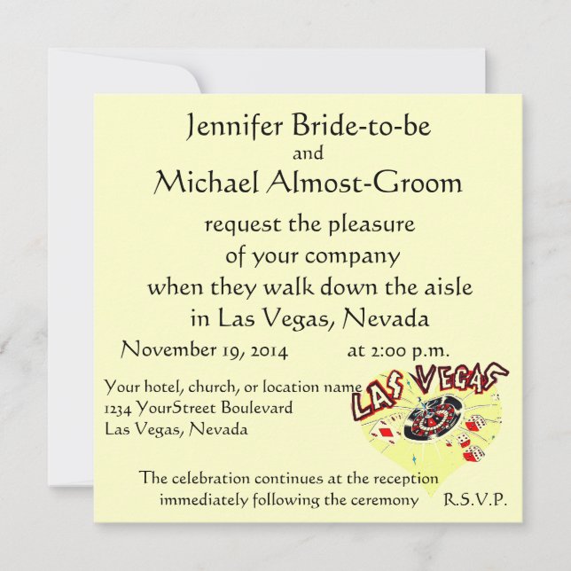 Invitation Las Vegas Mariage Pastel Yellow Heart (Devant)
