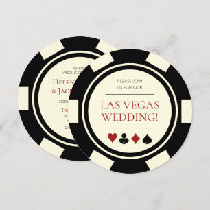 Invitation Las Vegas Mariage Poker Chip Black Creme blanche