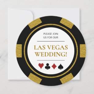 Invitation Las Vegas Mariage Poker Chip or noir blanc
