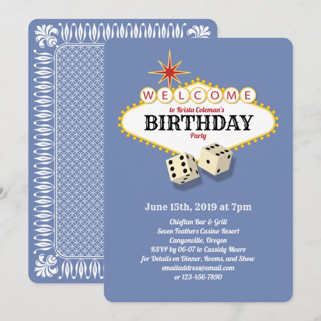 Invitation Las Vegas Marquee Anniversaire Fête Hydrangea (Devant / Derrière)