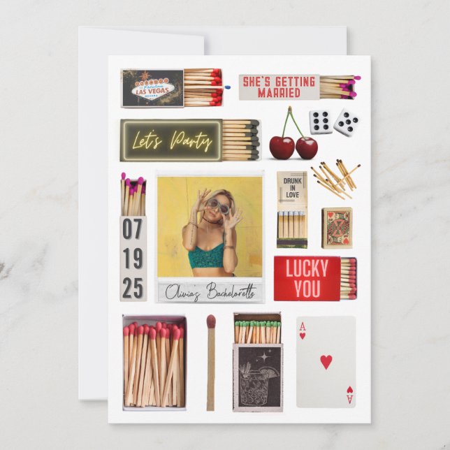 Invitation Las Vegas Matchbox Art Photo Bachelorette Party (Devant)