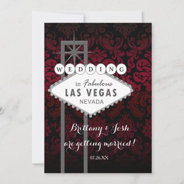 Invitation Las Vegas Red Black Mariage damassé (Devant)