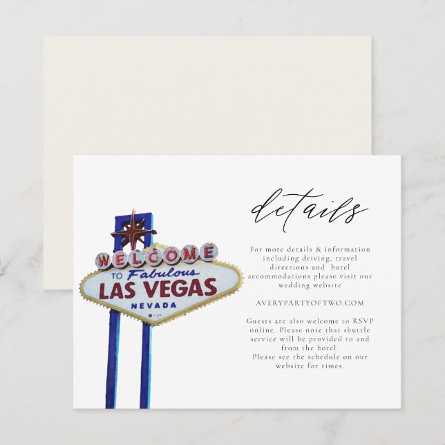 Invitation LAS VEGAS Sign Mariage ou Event Details Card (Devant / Derrière)