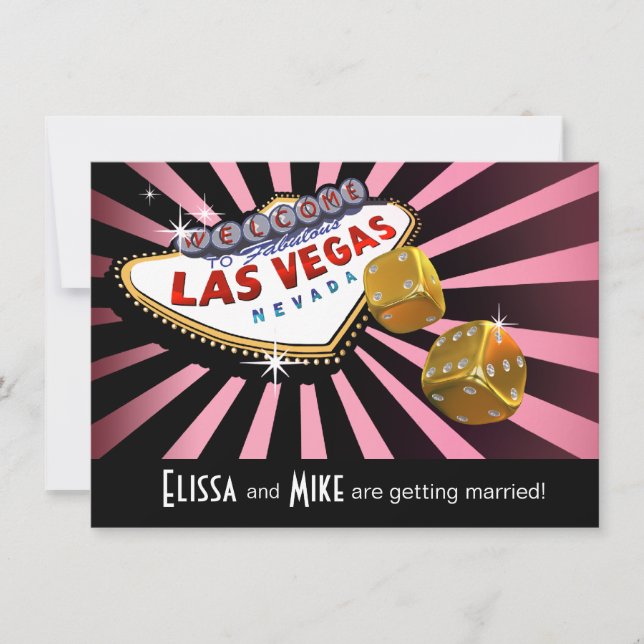 Invitation Las Vegas Starburst Mariage rose or noir (Devant)