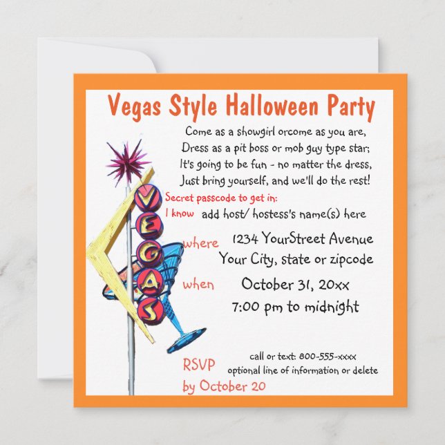 Invitation Las Vegas Thème Halloween Costume Party (Devant)