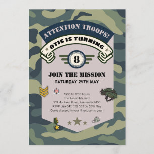 Invitation Laser Army Party, Camouflage Paintball