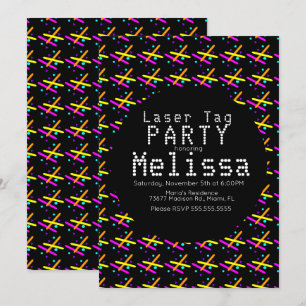 Invitation Laser Tag Neon Llow Dans Le Confetti Sombre Unisex