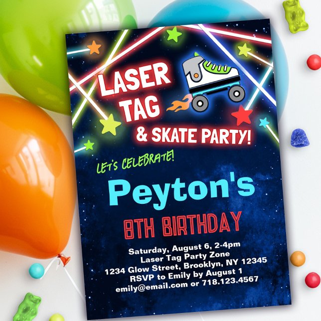 Invitation Laser Tag Roller Skate Anniversaire (Créateur téléchargé)