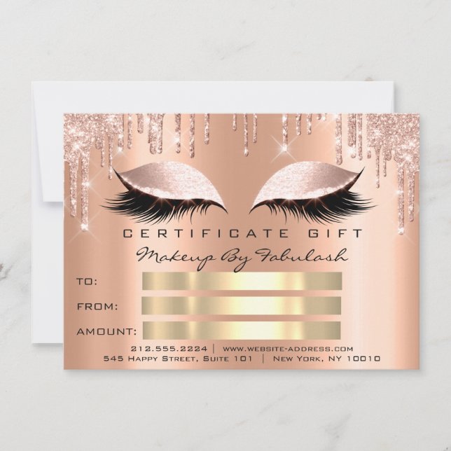 Invitation Lashes de luxe Lashes en cuivre certificat de maqu (Devant)
