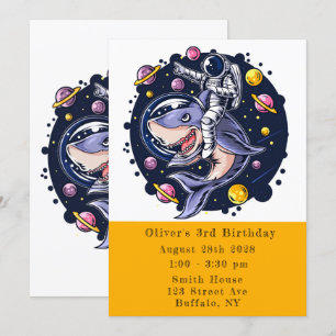 Invitation L'astronaute de requin Space Boy Fête d'anniversai