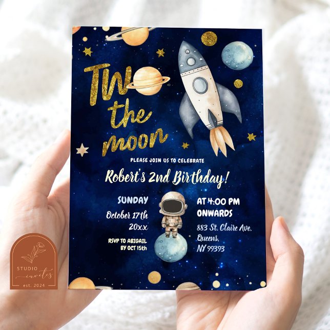 Invitation L'astronaute planétaire Deux La Lune 2e Anniversai (Créateur téléchargé)