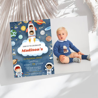 Invitation L'astronaute spatiale à tout âge Photo de fête d'a