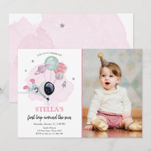 Invitation L'astronaute spatiale Pink Girl Premier anniversai