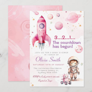 Invitation L'astronaute spatiale Rocket Planètes Girl Baby sh