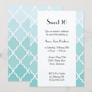 Invitation Latticework bleu, Ombre, Quatrefoil, Sweet 16