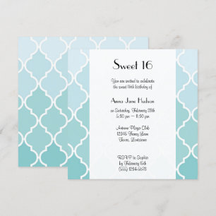 Invitation Latticework bleu, Ombre, Quatrefoil, Sweet 16