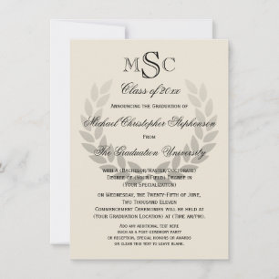 Invitation Laurel Crest Monogram Classic College Graduation