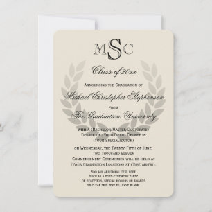 Invitation Laurel Crest Monogram Classic College Graduation