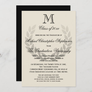 Invitation Laurel Crest Monogram Classic College Graduation I