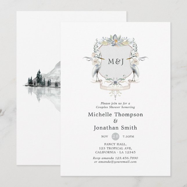Invitation Laurel Crest Monogram Lakeside Couples Shower (Devant / Derrière)