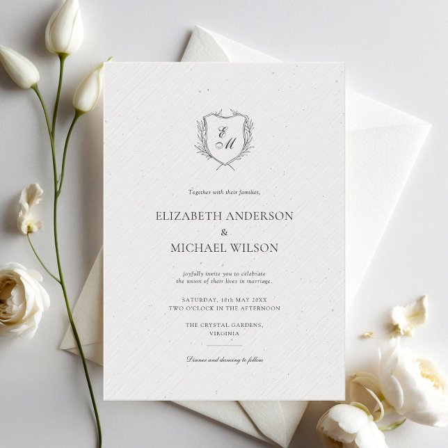 Invitation Laurel Crest Wreath Minimaliste Chic Mariage (Créateur téléchargé)