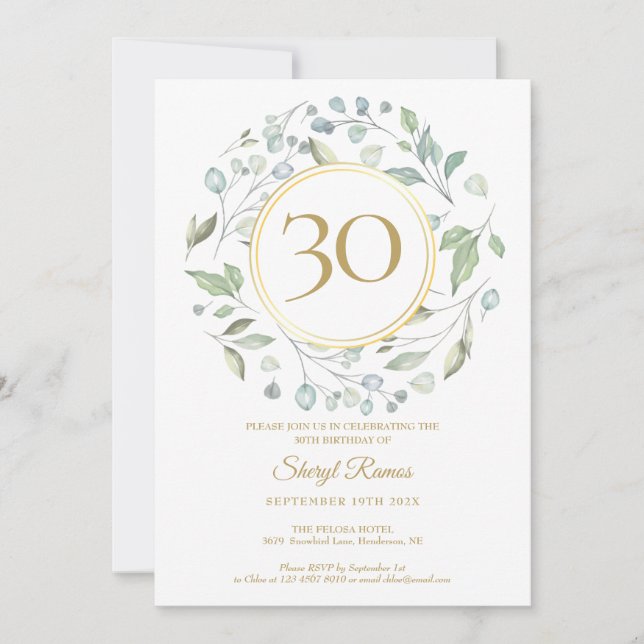 Invitation Laurel Garland Gold Monogram 30e anniversaire (Devant)