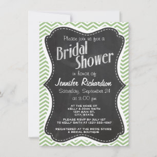 Invitation Laurel Green Chevron Stripes; Chalkboard look