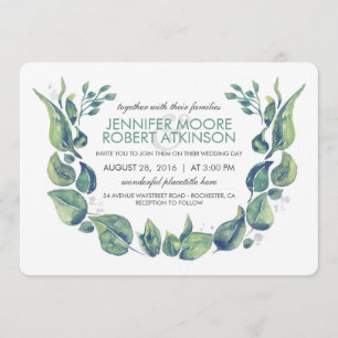 Invitation Laurel Greenery Wreath Watercolor Mariage
