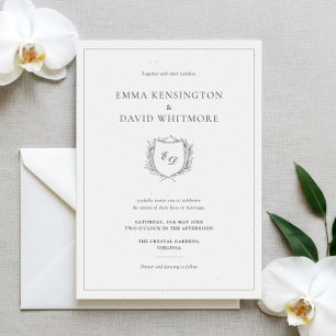 Invitation Laurel Wreath & Crest Minimaliste mariage élégant