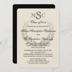 Invitation Laurel Wreath Monogram Classic College Graduation