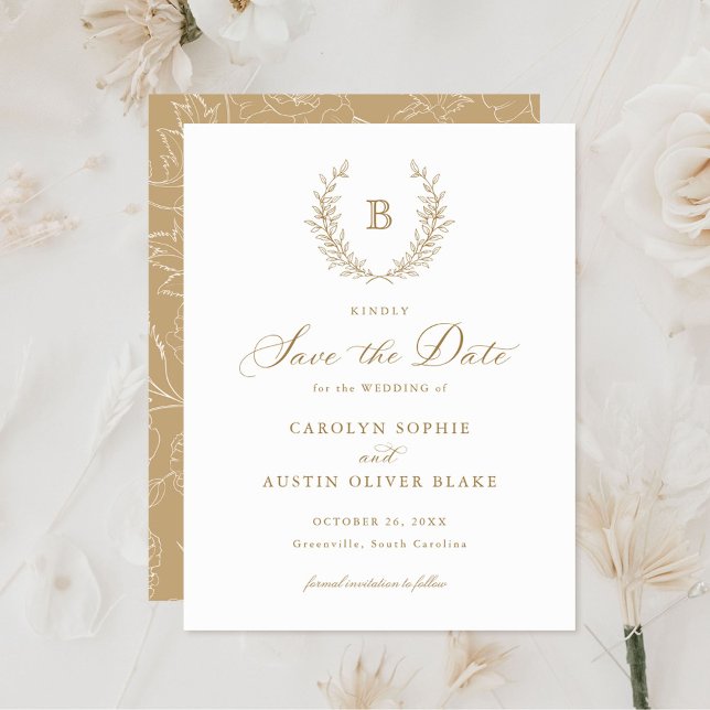 Invitation Laurel Wreath Monogram Crest Wedding Enregistrer l (Créateur téléchargé)
