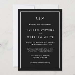 Invitation Lauren Black Monogramme Mariage élégant